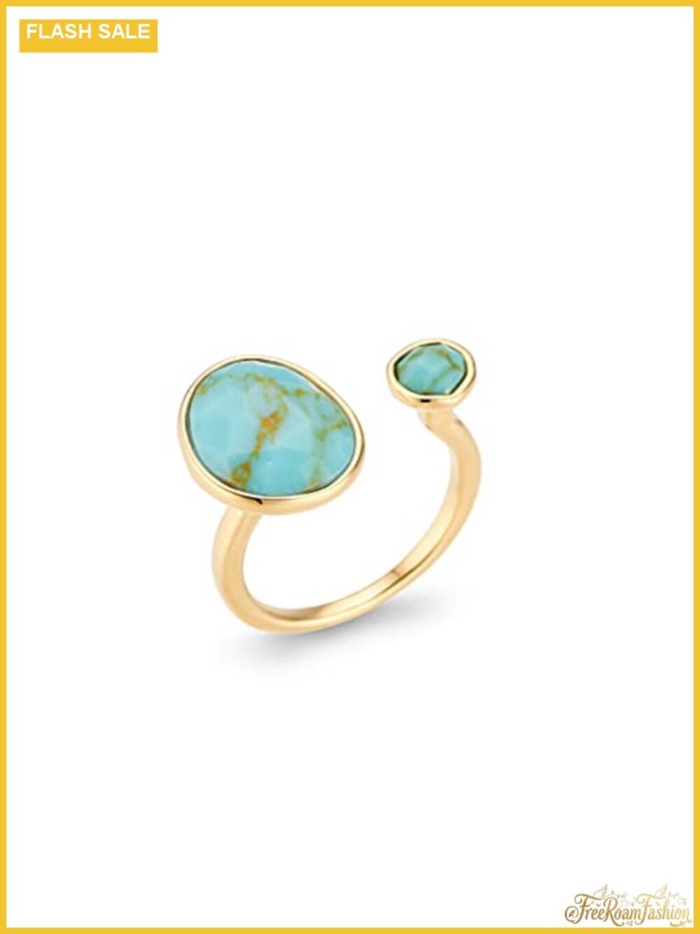 14K Gold Plated Simulated Turquoise Oval Bezel Statement Ring
